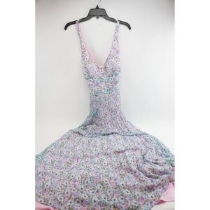 NWT Laundry by Shelli Segal Floral Maxi Dress Womens 6 Pink Blue Pleated Chiffon